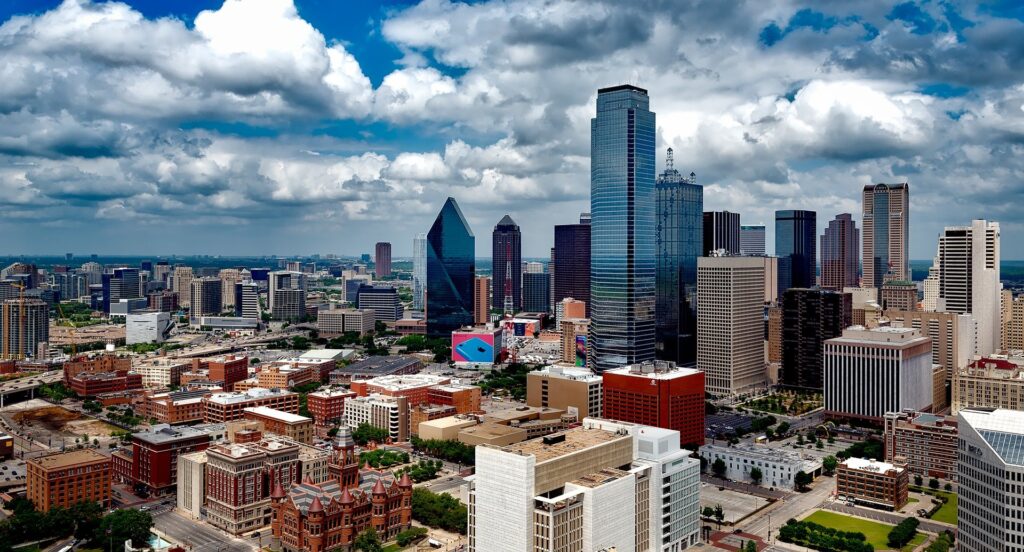 An ariel shot of the city of Dallas